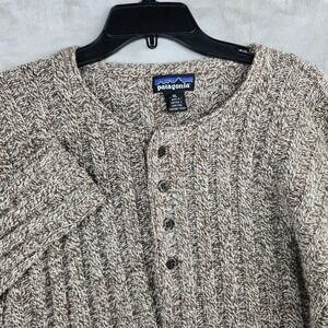 Patagonia Wool Mens XL Brown Knit Button Henley Sweater Long Sleeve  Ribbed